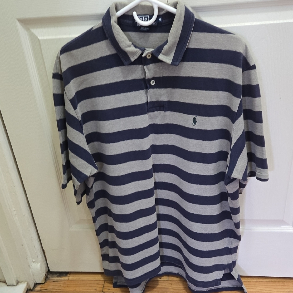 Polo by Ralph Lauren Blue and Gray Striped Polo Shirt